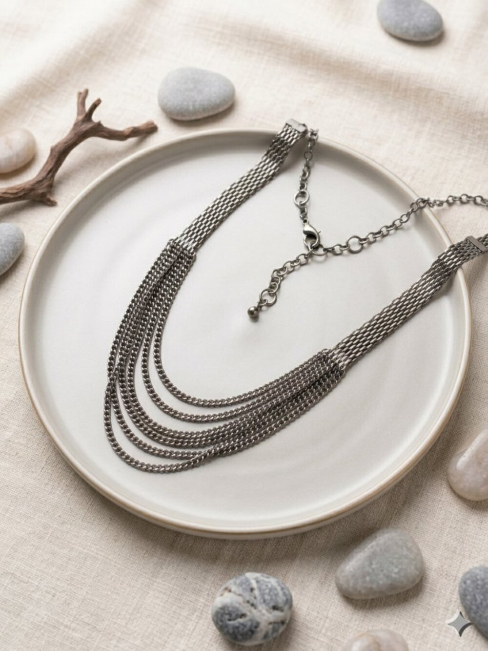 Gunmetal - Statement Multi-Layer Chain Bib Necklace